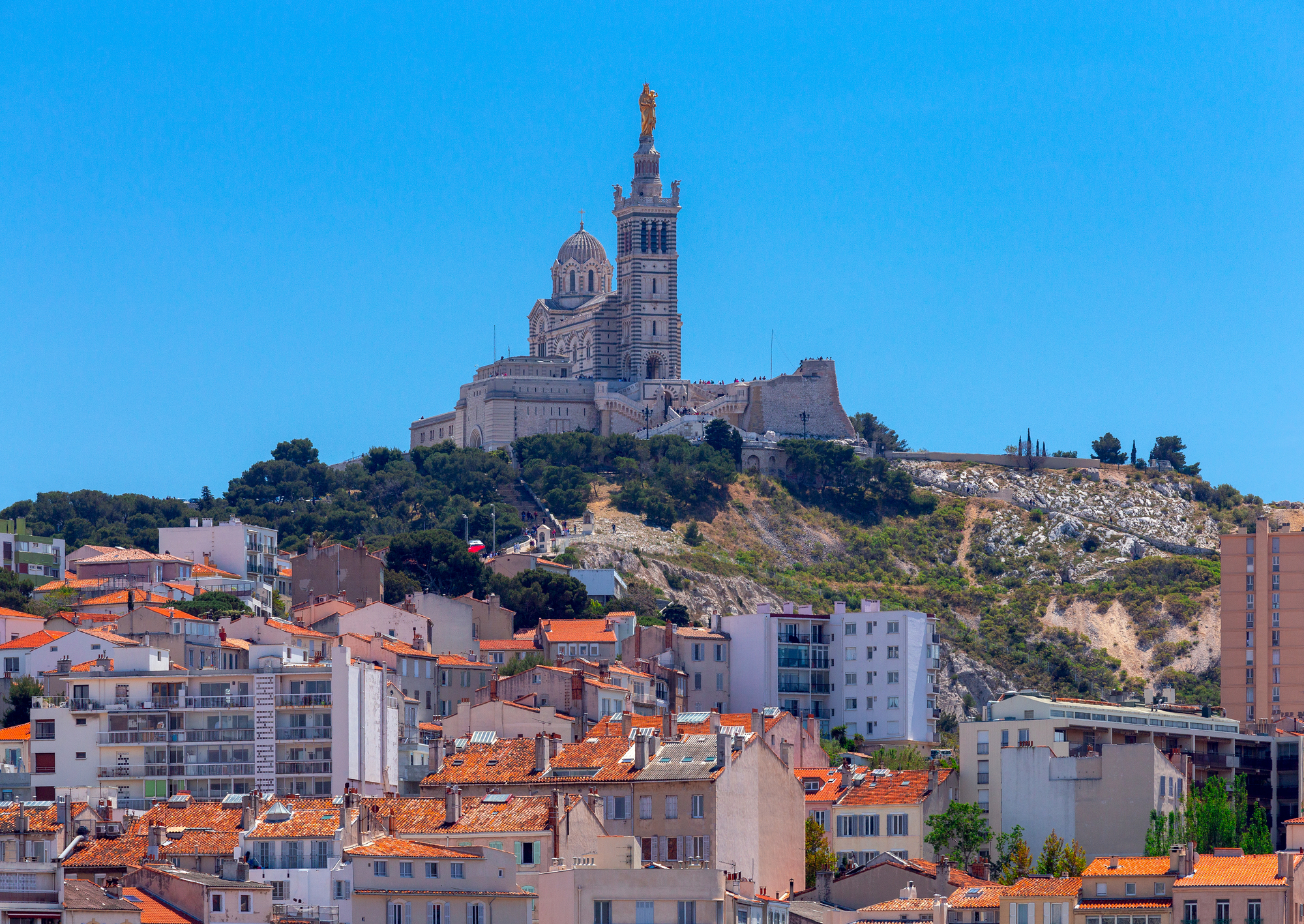 Marseilles. Notre Dame de la Garde Cathedral on a sunny day.