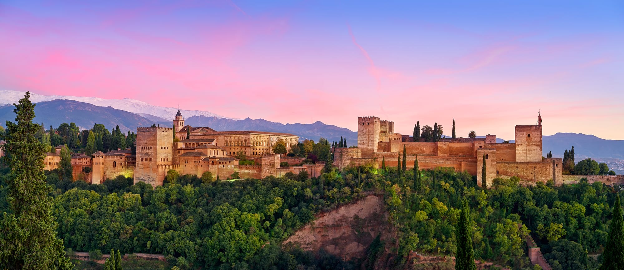 Alhambra sunset in Granada of Spain