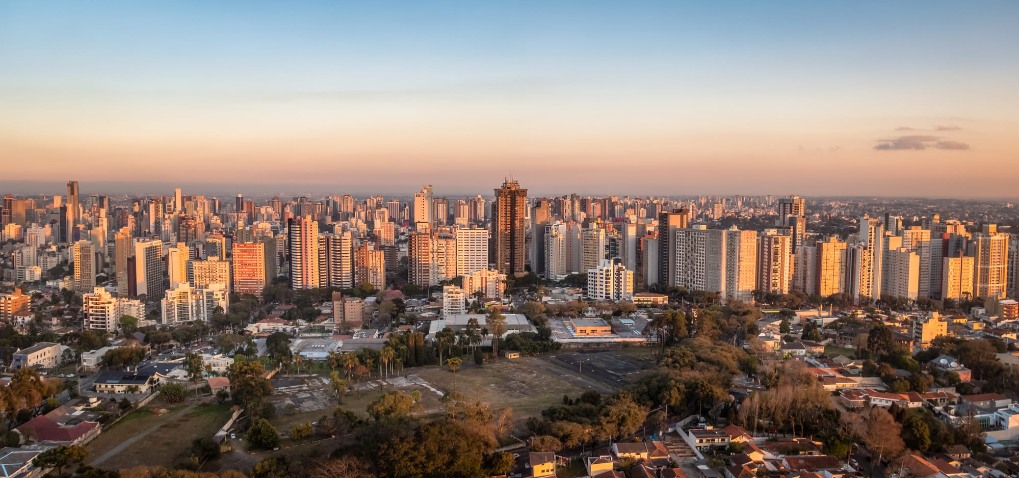 Aerial view of Curitiba City at sunset - Curitiba, Parana, Brazi