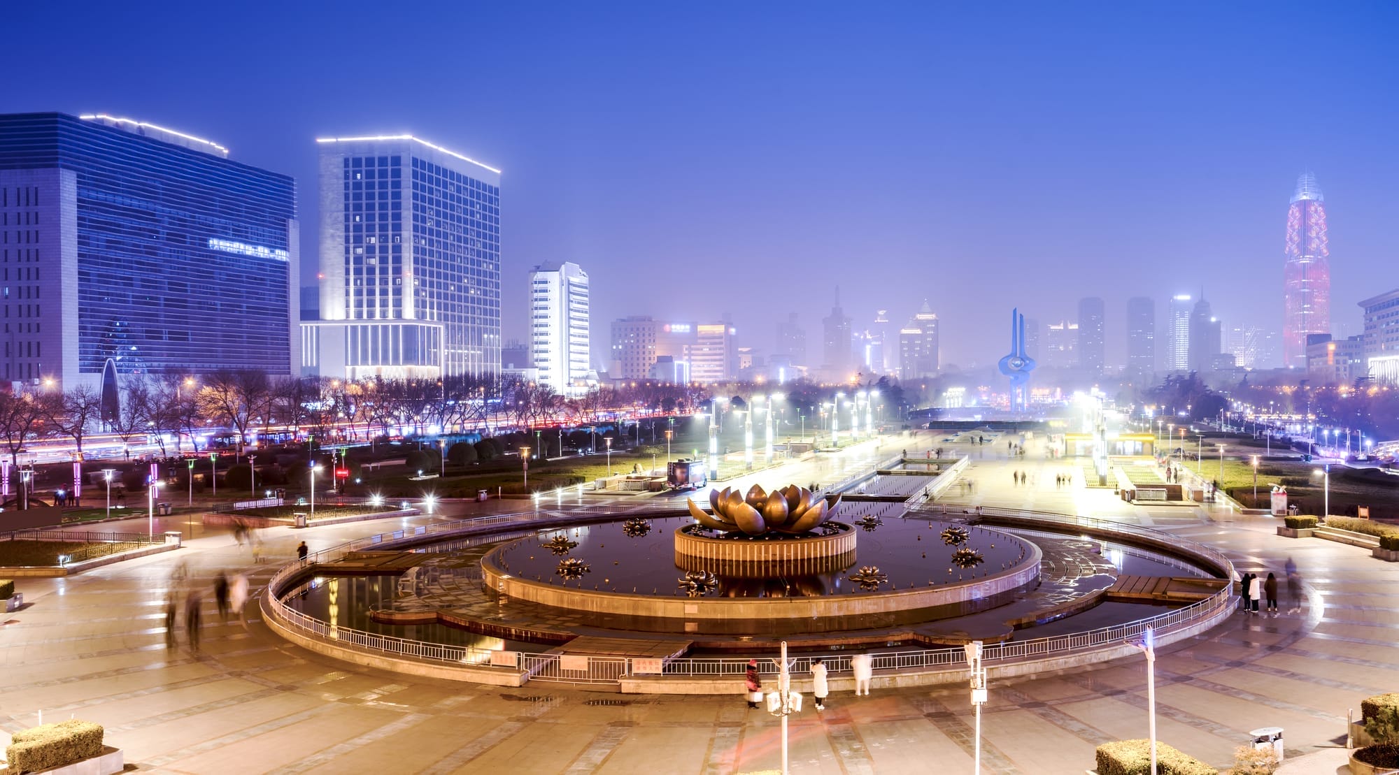 Beautiful Urban Nightscape Architectural Landscape in Jinan, Sha